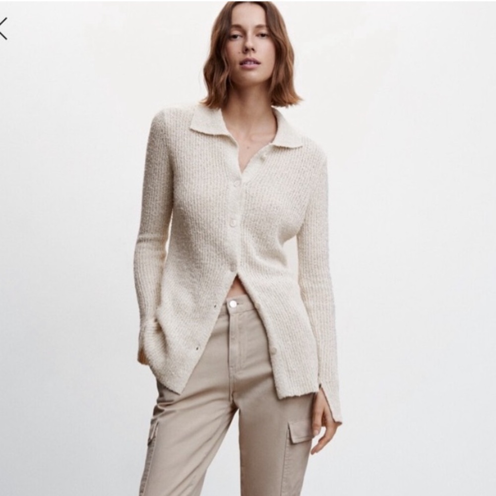 Mango Knit Collared Sweater Button Up